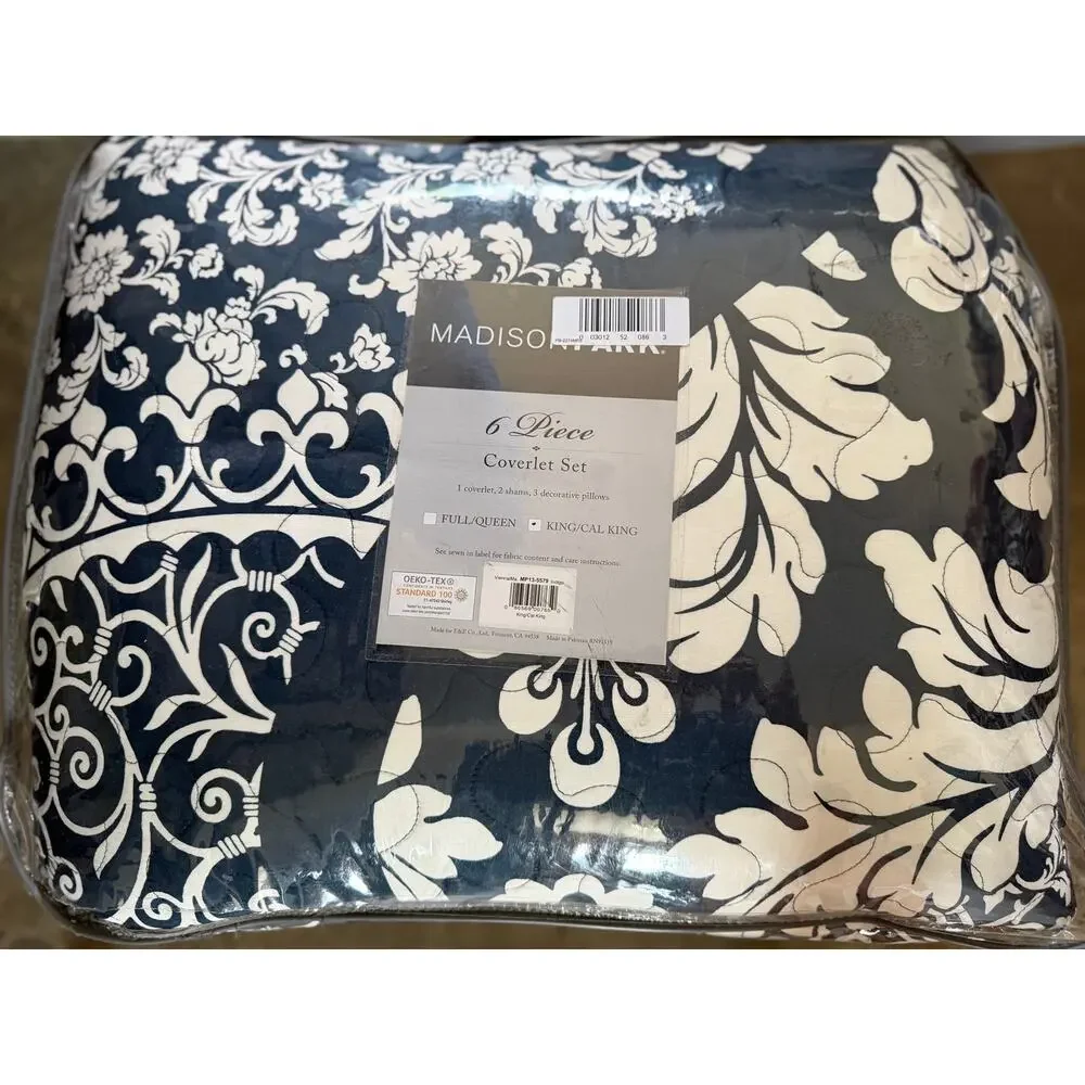 NEW! MadisonPark Marcella 6pc Coverlet Set King/Cal King Indigo